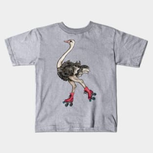 Ostrich on Roller Skates Kids T-Shirt